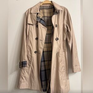 Barbour Tan Trench Coat with Plaid Lining